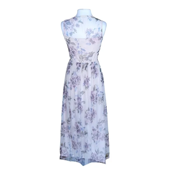 Candalite Dusty Pink Floral Mesh High Neck Maxi Dress Women's Size S - Picture 4 of 11